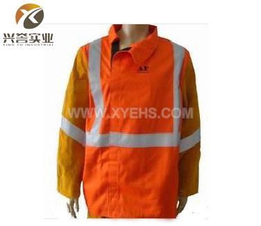 AP2730 橙色防火布配金黄皮袖焊服-带反光条