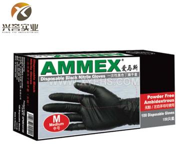 爱马斯AMMEX一次性黑色丁腈手套(无粉)