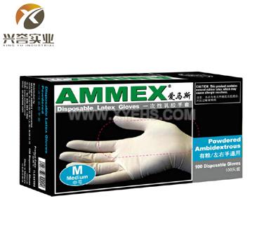 爱马斯AMMEX一次性乳胶手套(有粉)