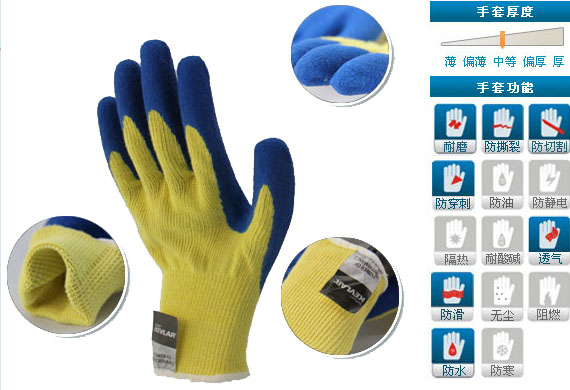 Kevlar®乳胶起皱涂层防割防护手套